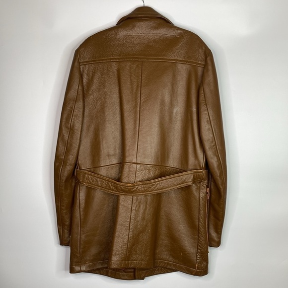 Vintage Lacrosse Glove & Leather Heavy Brown Belted Jacket Men's Small 70s - Picture 8 of 15